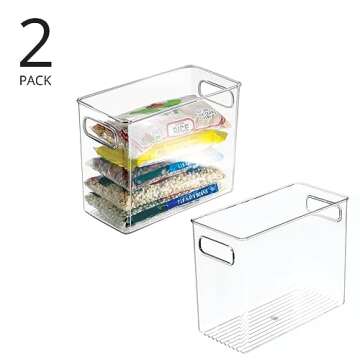 mDesign Plastic Tall Food Storage Organization Container Bin with Handles for Kitchen, Pantry, Cabinet, Fridge/Freezer, Countertop - Organizer for Snacks/Appliances, Ligne Collection, 2 Pack, Clear