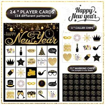 Funnlot New Year Eve Games 24 Players New Year Eve Bingo New Year Games for Kids New Year Bingo Game Cards for School New Years Eve Kids Activities New Years Party Supplies