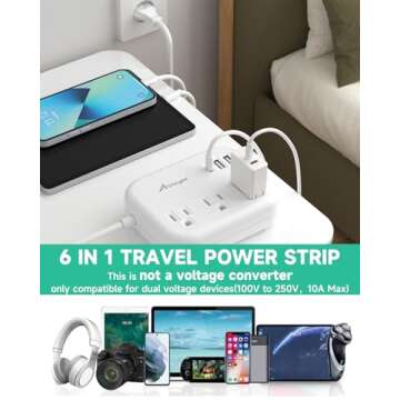 European Travel Plug Adapter, Alitayee EU/UK/US Travel Power Strip with 3 Outlets 3 USB Ports, International Universal Plug Adapter with 3ft Extension Cord to EU UK Italy Spain France Germany Cruise