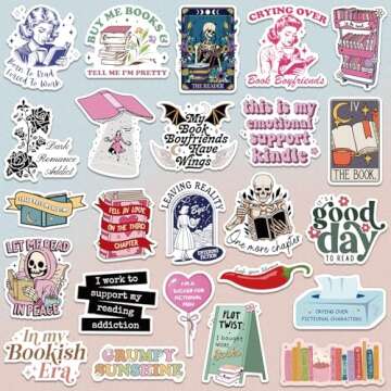 150 PCS Book Stickers for Kindle, Holographic Romance Bookish Sticker Pack Reading Booktok Glitter Vinyl Decals for Laptop Ebook Readers Water Bottles Journal Scrapbook Waterproof