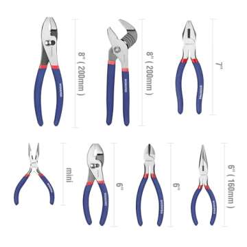 7-piece WORKPRO Pliers Set with Groove Joint, Long Nose, Slip Joint, Linesman, and Diagonal Pliers for DIY & Home Use