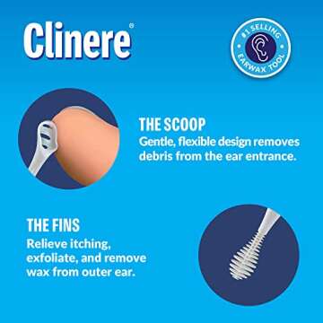 Clinere® Ear Cleaners, 10 Count, (Pack of 3) Earwax Remover Tool Safely and Gently Cleaning Ear Canal at Home, Ear Wax Cleaner Tool, Itch Relief, Ear Wax Buildup, Works Instantly, Earwax Cleaners