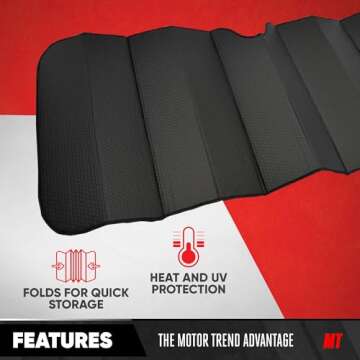 Motor Trend Accordion Black Car Windshield Sun Shade - Car Sun Visor Sun Shade for Car Windshield - Car Window Shades for SUV & Truck - Dash Cover Sun Protection Window Shade Accessories - 58" x 24"