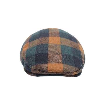 YOFARCHOY Men's Wool Blend Tweed Newsboy Caps - Big Plaid Ivy Gatsby Hat in Orange