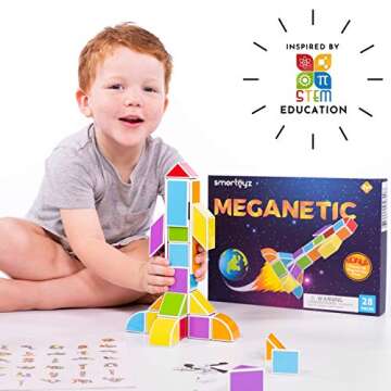 SMARTOYZ Magnetic Building Blocks and Tiles for Kids - STEM Toy Blocks for Ages 3+ Sharpen Creativity, Problem Solving, Fine Motor Skills - BPA-Free Plastic Building Bricks Magnets for Toddlers