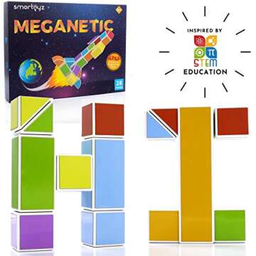 SMARTOYZ Magnetic Building Blocks and Tiles for Kids - STEM Toy Blocks for Ages 3+ Sharpen Creativity, Problem Solving, Fine Motor Skills - BPA-Free Plastic Building Bricks Magnets for Toddlers