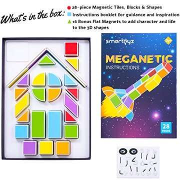 SMARTOYZ Magnetic Building Blocks and Tiles for Kids - STEM Toy Blocks for Ages 3+ Sharpen Creativity, Problem Solving, Fine Motor Skills - BPA-Free Plastic Building Bricks Magnets for Toddlers