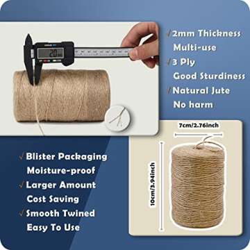 PerkHomy Natural Jute Twine 600 Feet Long Twine String for Crafts Gift Wrapping Packing Gardening Wedding Decor (Brown 2mm * 600feet)