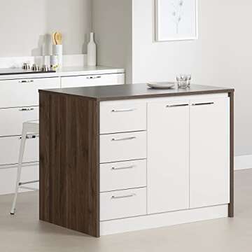 South Shore Kitchen Island, Natural Walnut and White