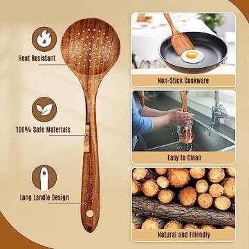 Mooues Wooden Spoons for Cooking, 5 Pcs Wooden Utensils for Cooking Natural Teak Wooden Kitchen Utensils Set