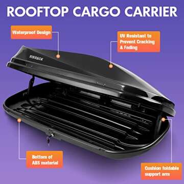 Large Hard Shell Carriers Rooftop Cargo Box with Key Lock 62 (L) x 31 (W) x 15(H) 15 Cubic Feet, Waterproof Heavy Duty Universal Roof Rack Tool-Free Install, Black