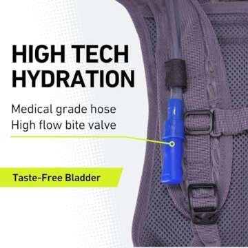 Vibrelli Hydration Pack and 2L Hydration Water Bladder - High Flow Bite Valve - Hydration Backpack with Storage - Lightweight Running Backpack, Cycling, Hiking, Ski, Snow - Men, Women, Kids