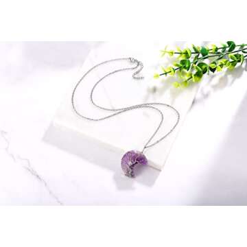 XIANNVXI Amethyst Necklaces for Women Crystal Crescent Moon Necklace Purple Jewelry for Women Trendy Tree of Life Wire Wrapped Pendant Spiritual Witchy Jewelry