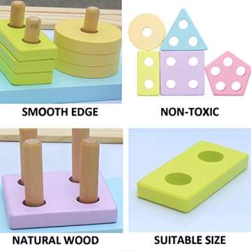 KIDS TOYLAND Wooden Toys for Toddlers 1-3, Shape Sorter Montessori Stacking Toys Educational Recognition Puzzle Stacker, Early Preschool Learning Gifts for 1 Year Old Girls Boys