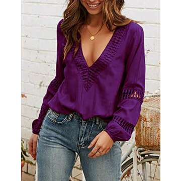 Viracy Women Business Blouses, Boutique Clothing for Ladies Balloon Long Sleeve Chiffon Tunic Tops Formal Office Shirts Boutique Elegant Modest Fashion Young Fall Tshirts Purple S