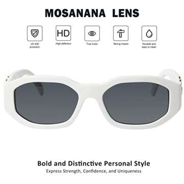 mosanana Trendy Sunglasses for Women Men Creamy White Rectangle Vintage Retro Fashion Cool 90s Cute Ladies Rectangular Funky 70S Aesthetic Small 2000s Skinny Stylish Chunky 2023 Unique Shade Tracer