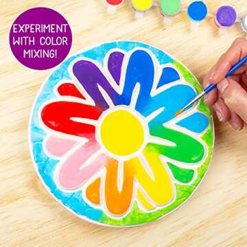 Creative Roots Mosaic Flower Garden Stepping Stone Kit, Includes 7-Inch Ceramic Stone & 6 Vibrant Paints, DIY Stepping Stone Kit for Kids Ages 6+