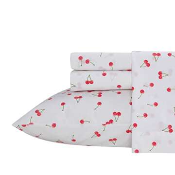 Poppy & Fritz - Queen Sheets, Cotton Percale Bedding Set, Crisp & Cool, Lightweight Home Decor (Cherries, Queen)