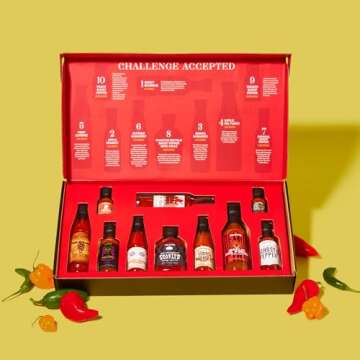 Thoughtfully Gourmet, Hot Sauce Challenge Set, Hot Sauce Variety Pack Includes Hot Sauces from Mild To Extreme Flavors, Unique Gifts for Men, Set of 10