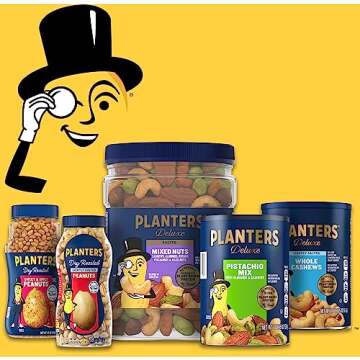 PLANTERS Deluxe Mixed Nuts, Cashews, Almonds, Pecans, Pistachios, Hazelnuts, Roasted with Sea Salt, Party Snacks, Plant-Based Protein, Quick Snack for Adults, After School Snack, 27oz Container