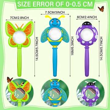 Oudain 3 Piece Flower Magnifying Glasses for Kids Pretty Petals Design with Insect and Butterfly Theme, Handheld Magnifier for Boys and Girls, Gift for School, Outdoor Exploration