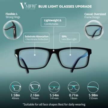 VMJFBJ Blue Light Glasses For Women/Men Computer Reading Glasses Gaming Glasses Improve Sleep Reduce Eye Strain Gift Package Black