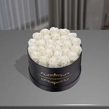 NATROSES Forever Preserved Roses in a Box, 100% Real Roses That Last Up to 3 Years, Preserved Flowers for Delivery Prime Birthday, Valentines Day Gifts for Her (White)