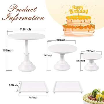 White Cake Stand, 5Pcs Metal Cake Display Stand, Dessert Table Decorations Set for Christmas Wedding Birthday Parties Anniversary (3 Round Cake Stands & 2 Dessert Tray)