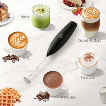 Zulay Powerful Milk Frother (4 Duracell Batteries Included) - Handheld Milk Frother Wand Drink Mixer for Coffee - Powerful Milk Foamer for Cappuccino, Frappe, Matcha & Creamer - Exec Black/Black Stand