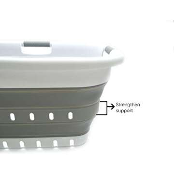 SAMMART 41L (10.8 gallon) Set of 2 Collapsible 3 Handled Plastic Laundry Basket-Foldable Pop Up Storage Container/Organizer-Space Saving Hamper/Basket (2, White/Grey)