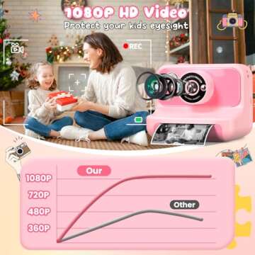 Kids Camera Instant Print, Kids Camera 1080P HD Video Digital Camera, Christmas Birthday Gifts for Girls and Boys, Toddler Toy for 3-12 Years Old