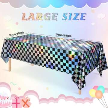 3Pack Black & Iridescent Checkered Plastic Tablecloths for Parties