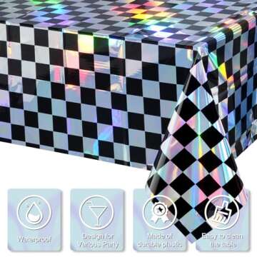 Black Iridescent Checkered Tablecloths - 3Pack