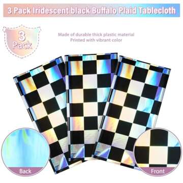 Black Iridescent Checkered Tablecloths - 3Pack