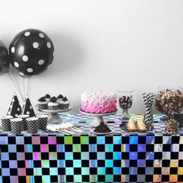 Black Iridescent Checkered Tablecloths - 3Pack