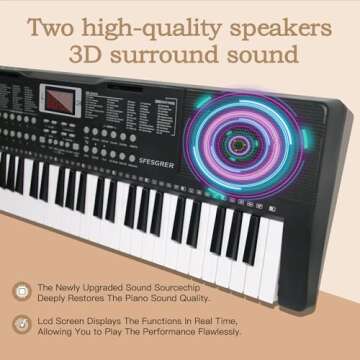 SFESGRER Keyboard Piano 61 Key Electric Piano Keyboard for Beginners/Professional, Portable Light Up Music Keyboard Built-in Dual Speakers with LED Display, Music Stand, Stand, Microphone, Bench (A)