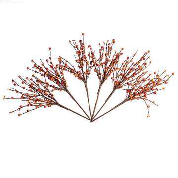 JINGHONG 6 Pack Fall Berry Stems 17" Tall Orange Berry Picks Artificial Floral Picks for Vases Centerpieces AutumnThanksgiving Harvest Festival Celebration(Orange)