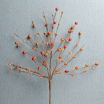 JINGHONG 6 Pack Fall Berry Stems 17" Tall Orange Berry Picks Artificial Floral Picks for Vases Centerpieces AutumnThanksgiving Harvest Festival Celebration(Orange)