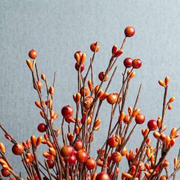 JINGHONG 6 Pack Fall Berry Stems 17" Tall Orange Berry Picks Artificial Floral Picks for Vases Centerpieces AutumnThanksgiving Harvest Festival Celebration(Orange)