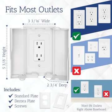 Safety Innovations Twin Door Baby Safety Outlet Cover Box for Babyproofing Outlets - More Interior Space for Extra Large Electrical Plugs and Adapters - Easy to Install - Easy to Use, (1-Pack)