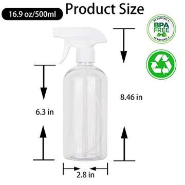 UUJOLY 17 oz Plastic Spray Bottle Trigger Empty Spray Bottles Clear Refillable Container for Water, Essential Oils, Hair, Cleaning Products, Adjustable Head Sprayer and Stream (2 Pack)