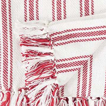 C&F Home 50" x 60" Red & White Ticking Stripe Cotton Woven Throw Blanket, Farmhouse Christmas Xmas Winter Holidays Candy Cane 4th of July Independence Day Memorial Day Patriotic American Americana