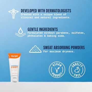 Carpe Antiperspirant Foot Lotion, A dermatologist-recommended solution to stop sweaty, smelly feet, Helps prevent blisters, Great for hyperhidrosis