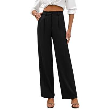 SASSY ZOEY Wide Leg Pants for Women | High Waisted Trousers with Pockets | Comfortable Work Pants for Women | Business Casual Pants for Women | Women's Pants and Sizes Black Summer