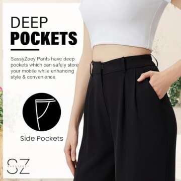 SASSY ZOEY Wide Leg Pants for Women | High Waisted Trousers with Pockets | Comfortable Work Pants for Women | Business Casual Pants for Women | Women's Pants and Sizes Black Summer