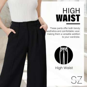 SASSY ZOEY Wide Leg Pants for Women | High Waisted Trousers with Pockets | Comfortable Work Pants for Women | Business Casual Pants for Women | Women's Pants and Sizes Black Summer