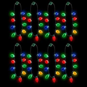 Windy City Novelties LED Christmas 9 Bulb Necklace with 6 Dynamic Light Modes for Adults and Kids Christmas Parties, Caroling, Gatherings & Party Favors - 1 Pack