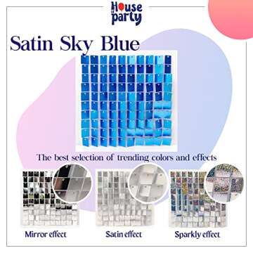 HOUSE OF PARTY Satin Shimmer Wall Backdrop - Pack of 24 Sky Blue Square Sequin Wall Panel for Birthday Decorations, Wedding, Anniversary Party Supplies