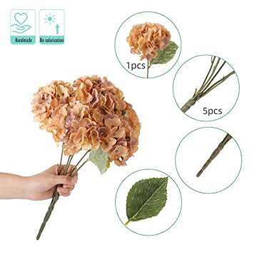 Kimura's Cabin 2Bouquets Faux Hydrangea Flowers Artificial Silk Plastic Floral 10Heads Hydrangea Flower Arrangements Wedding Party Autumn Garden Home Kitchen Table Center Decoration (Coffee)