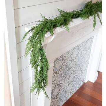 Vita Domi 72" Faux Cedar Garland Realistic, 6ft Cedar Christmas Garland for Mantle, Norfolk Pine Garland, Garlands for Decoration Christmas, Cedar Garland Artificial Realistic, Garland for Stairs